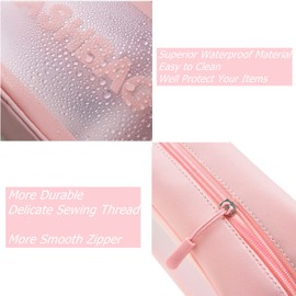 Waterproof Toiletry Bag for Women Men, Translucent Makeup Cosmetic Travel Organizer Bag Wash Bag for Travel Bathroom Toiletries Accessories with Handy Handle, Pink, Large Capacity Portable Transparent Waterproof