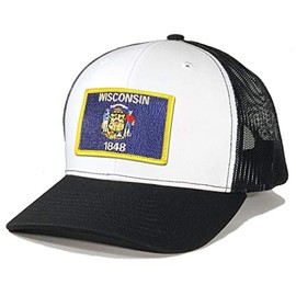 Homeland Tees Men's Wisconsin Flag Patch Trucker Hat - White/Black