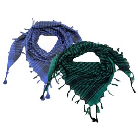 Elu Shemagh Cotton Military Tactical Desert Keffiyeh Head Neck Arab Scarf Face Wrap(set of blue and green