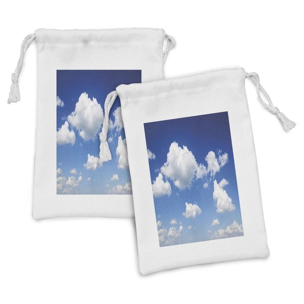 Ambesonne Blue Sky Fabric Pouch Set of 2, Fluffy Cloudscape