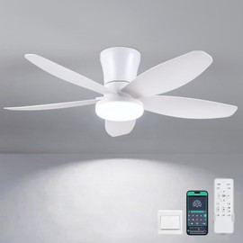 Surtime Ceiling Fans with Lights-36 Low Profile Ceiling Fan with Light and Remote/APP Control,Flush Mount,DC Reversible,LED Dimmable Modern Ceiling Fans for Bedroom,Indoor/Outdoor Patio Use(White)