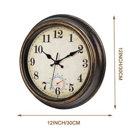 Horizent Outdoor Clocks Waterproof with Thermometer Vintage Wall Clock Decor for Bathroom Patio Pool Garden(12 Inch)