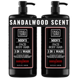 Dead Sea Collection Mens Body Wash 3 in 1 – Sandalwood Body Wash for Men – Shower Gel – Shampoo – Shower Soap for Face and Hair – Pack of 2 Bottles (33.8 Fl. Oz. Each)