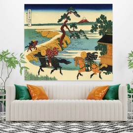 YONGFOTO 180x160cm Ukiyo-e Tapestry Mount Fuji 36 Views Room Wall Hanging the Village of Sekiya on The Sumida River Landscape Wall Art Japanese Traditional Painting Toyo Style Tapestries