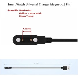 BaiWeiDun - Cable cargador de reloj inteligente, universal, magnético, para SmartWatch, cable de 2 pines, espaciado de contacto del cargador, 7,62 mm