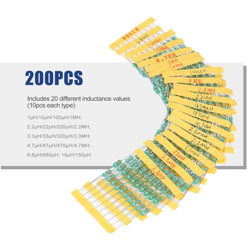 200Pcs φ0510 DIP Chromatic Ring Inductor Assortment Kit Set Tolerance