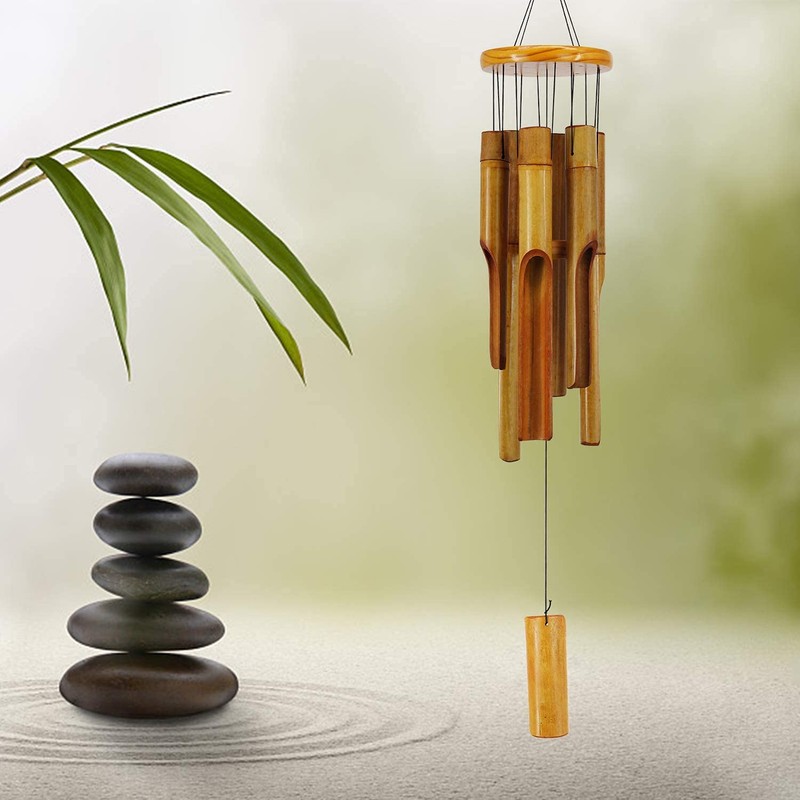 Bamboo Wind Chimes Outdoor,Wooden Wind Chimes with Melody Deep Tone,30"