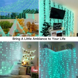 suddus Curtain Lights for Christmas, 200 Led 6.5ft x 6.5ft Hanging String Lights Outdoor, Fairy Curtain Lights for Backdrop, Window, Wall, Party, Garden, Bedroom, Birthday Decorations, Teal