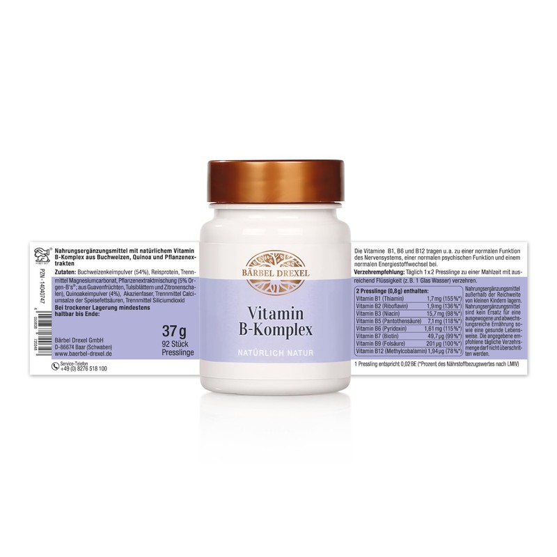 Vitamin B Complex Tablets from Pure Natural Sources, No Synthetic