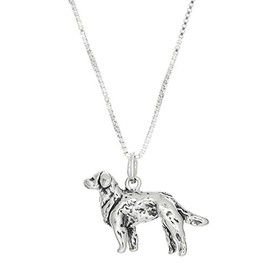 LGU Sterling Silver Oxidized Three Dimensional Golden Retriever Dog Necklace (16 Inches)