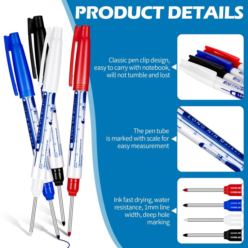 4 Pcs Deep Reach Markers Long Nose Waterproof Deep Hole