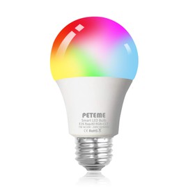 Peteme Smart WiFi Light Bulbs, Led RGB Color Changing Bulbs Compatible with Alexa, Siri,Echo, Google Home, A19 E26 60W Smart Bulbs 1 Pack