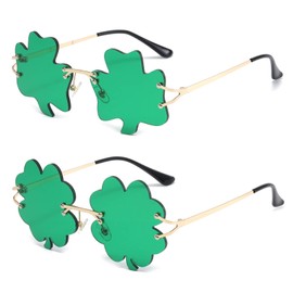 YAMEIZE St. Patrick's Day Green Four Leaf Ireland Sunglasses Leprechaun Costume Glasses Metal Frame Women Men Party, A3#green (2pack)