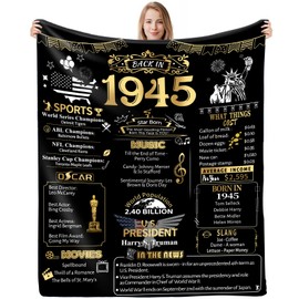 80th Birthday Gifts for Women Men, Soft Comfortable Throw Blanket, Birthday Decorations for Grandpa Grandma Mother and Dad, 80 Year Old Birthday Decorations Blanket 60"X50", Back in 1945