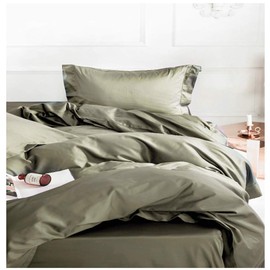 Eikei Solid Color Duvet Cover Luxury Bedding Set 400 Thread Count Egyptian Cotton Long Staple Sateen Weave Breathable Silky Soft Pima Premium Quality Bed Linen (Queen, Olive)