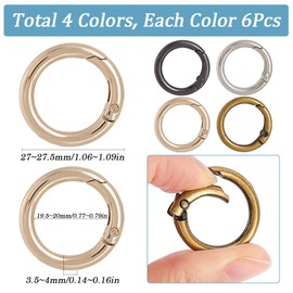 SOFPLATE 1 Box 24Pcs 4 Colors Spring Gate Rings Round Snap Hook Carabiner Clip Gold Silver Metal Circle Opening Trigger O Ring Keyring Buckle Clasps for Purse Jewelry Bags Lanyard Keychain DIY Crafts
