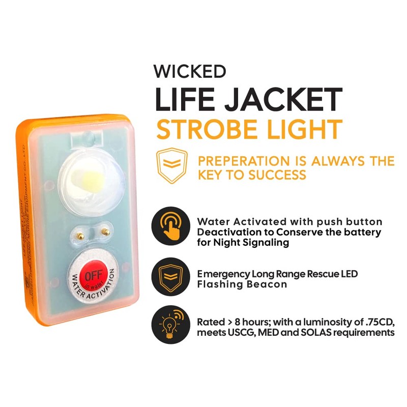 WICKED Life Jacket Strobe Light for Man Overboard Survival Vest;