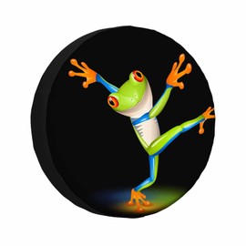 MIYASANG Dancing Tree Frog Spare Tire Cover Cartoon Green Frog with Orange Eyes Equilibrium Swing Weatherproof Universal Wheel Protectors Camper Tire Covers for Trailer Rv Travel(17 inch)