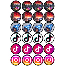 24 Muffinaufleger ca. 4,5 cm zum selbst ausscheiden, Cupcakes Muffinsbild Geburtstag Fondant Motiv: Social Media Nr. 9