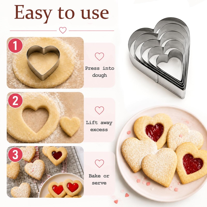 10-Piece Stainless Steel Heart Cookie Cutter Set for Baking, Holiday