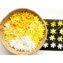 TH Set of 50 Tiny Flower Mixed Tone Yellow White Embellishment with Thread stem Mulberry Paper Flower Size 0.45" Very Small Yellow1 Craft Handmade DIY Scrapbook for so Many Card Craft Projects