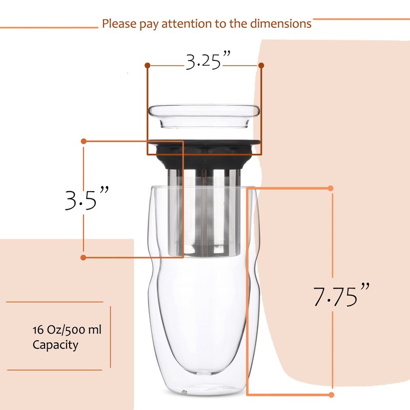 BTAT- Double Wall Glass Tea Cup With Stainless Steel Infuser,