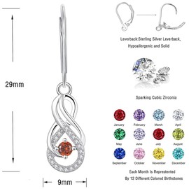 Starchenie Infinity Hoop Earrings, Women's Earrings 925 Silver, Dangling earrings with 3A Cubic Zirconia Birthstone for Women, Sterling Silver, Cubic Zirconia