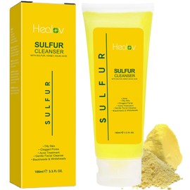 Healov- Jabón de azufre – Gel de baño facial y corporal con azufre para el acné – Limpiador facial exfoliante con azufre que absorbe el exceso