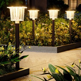 NEWMESSI HIGH-Power 2-in-1 Warm&Cold,4 Pack Super Bright Solar Lights Outdoor IP65 Waterproof,3000/12000K,Up to 28 Hrs Solar Walkway Lights for Yard,Patio,Landscape,Sidewalk,Driveway,Lawn