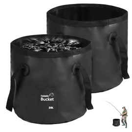 Satiskid 2 Pack 20L Folding Water Bucket - Portable Lightweight Collapsible Bucket Outdoor Foldable Buckets for Hiking, Camping, Fishing, Gardening, Car Washing (Black)