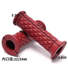 ISEFUJI Bike Handle Grip 0.9 inch (22.2 mm) Universal Handle Grip Replacement Rubber Dress Up Parts Diamond Pattern Left and Right Through Type (Red)