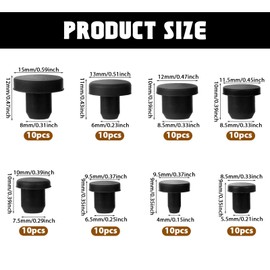 cobee 80 Pcs Silicone Rubber Hole Plug, 8 Sizes Plastic Hole Plugs Silicone Plug Cap Set, Black High Temp T-Type Hole Plug for Powder Coating Waterproof Sealing Plugs Pipe Holes Test Tube Plugs