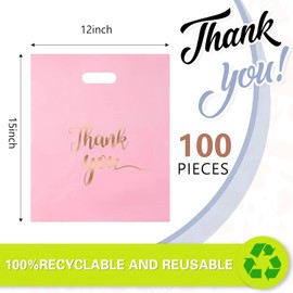 100 Pcs Bolsas de Plástico Reutilizables 30x40 cm, Bolsas de Compras Reutilizables con Asas Resistentes, Bolsas para Boutique para Tienda, Boutique, Supermercado y Regalos