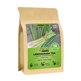 Fullchea - Lemongrass Tea Bags, 50 Teabags - Refreshing Herbal Tea Made from Pure Lemongrass Leaves - Non-GMO - Caffeine-Free - Perfect for Relaxation and Wellness