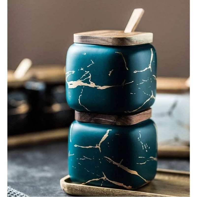 MAGICVOGEL Marble Look Spice Jar, Ceramic Spice Jars, 360 ml,