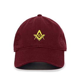 Tech Design Masonic Symbol Baseball Cap Embroidered Cotton Adjustable Dad Hat Burgundy