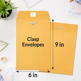 SUNEE Envelops, 6"x9" Brown Kraft Envelopes with Clasp Closure, 28-lb Paper Mailing Envelopes, 100 Count, Great for Filing, Storing or Mailing Documents