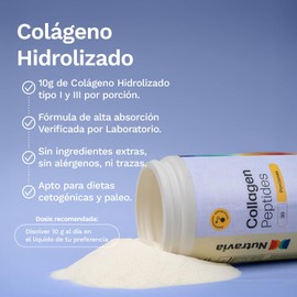 Nutravia Collagen Peptides - Colageno Hidrolizado Puro 10g - Hidratación y Movilidad con Colágeno Polvo Tipo I, III y Aminoácidos Esenciales - Alta Pureza, Fácil Disolución sin Sabor - 30 Porciones