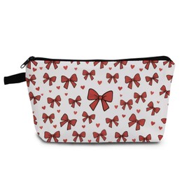 YULUENZE Red Bowknot Makeup Bag Cute Small Organizer Bag with Zipper Red Bowknot Cosmetic Bag Aesthetic Birthday Present for Women Friends