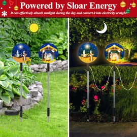 Nativity Scene Solar Light Christmas Outdoor Decorations 5-in-1 Yard Nativity Lights Stakes Outdoor LED Lights Solar Powered for Yard Pathway Garden Lawn Holiday Decor - 2 Sets