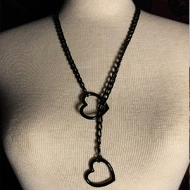 Heart O Ring Slip Chain Choker Necklace for Women Stainless Steel Cuban Chain Heart Y-shape Necklace Punk Rock Collar Necklace Adjustable Lariat Y Necklace for Men (Black)