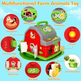 Ellinjan Montessori Learning Toys for 1 2 3 Year Old Boys Girls, Musical Farm Animals for Toddlers 1-3, Interactive Barn Toy with Light & Sound, Birthday Gifts for Baby Kid Toddler Age 12-18 Months