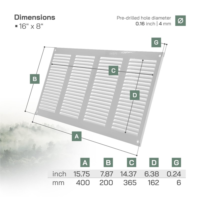 Vent Systems 16" x 8" Inch (Overall Dimensions) Pack of