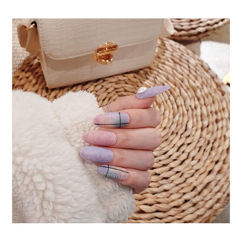 [Discount] Wangjinju Fogni Check Handmade Nail Tips - Long Stiletto