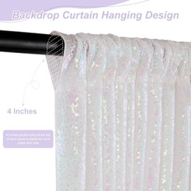 White Iridescent Sequin Curtains 2 Pieces 2FTx8FT Sequin Backdrop Glitter Fabric Party Background Wedding Decorations