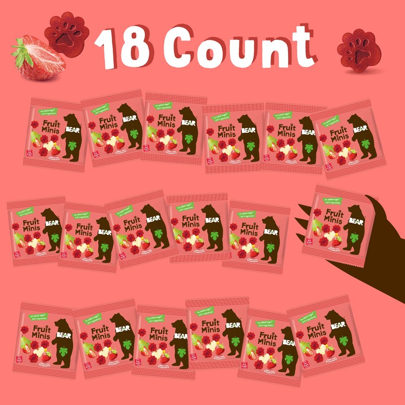 BEAR Real Fruit Snack Minis, Strawberry – (Pack of 18)