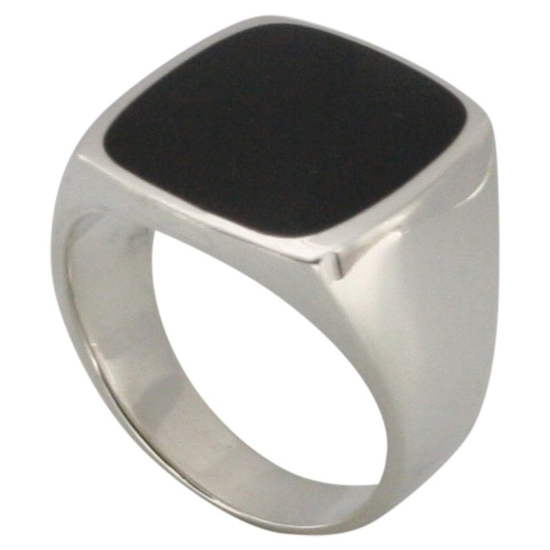 Solid Sterling Silver Signet Ring with Onyx, Silver