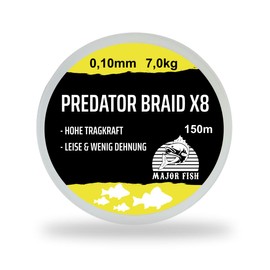 Major Fish Predator Braid 8-Way Braided Fishing Line Lemon Yellow 150 Metres 0.10 mm - 7 kg