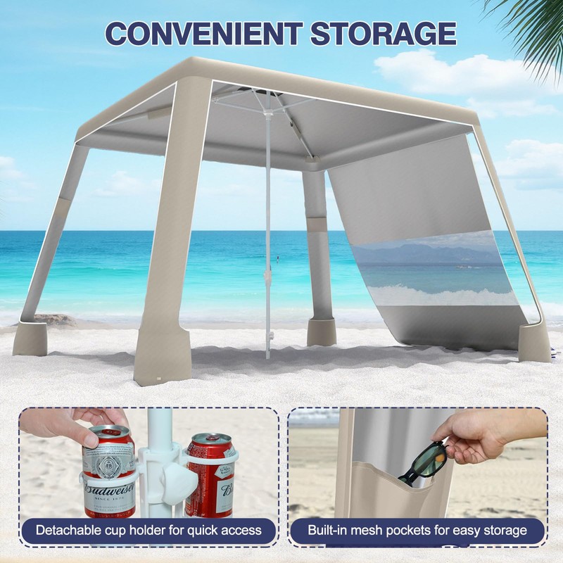 8'×8' Beach Tent, UPF 50+ Beach Canopy Sun Shelter for