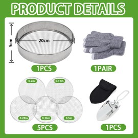 TOPRUNYI Garden Sieve Made of Stainless Steel, 5-in-1 Garden Sieve Round 20 cm, with 5 Interchangeable Sieve Inserts Diameter 3, 6, 9, 10, 12 mm, Garden Round Sieve, Siebmeister 5000, Compost Sieve